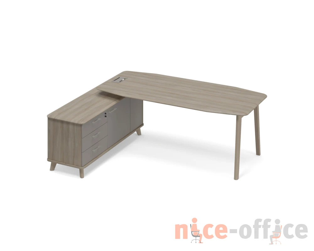 Стол руководителя левый на опорной тумбе (тип 2) WOOD Time Wood