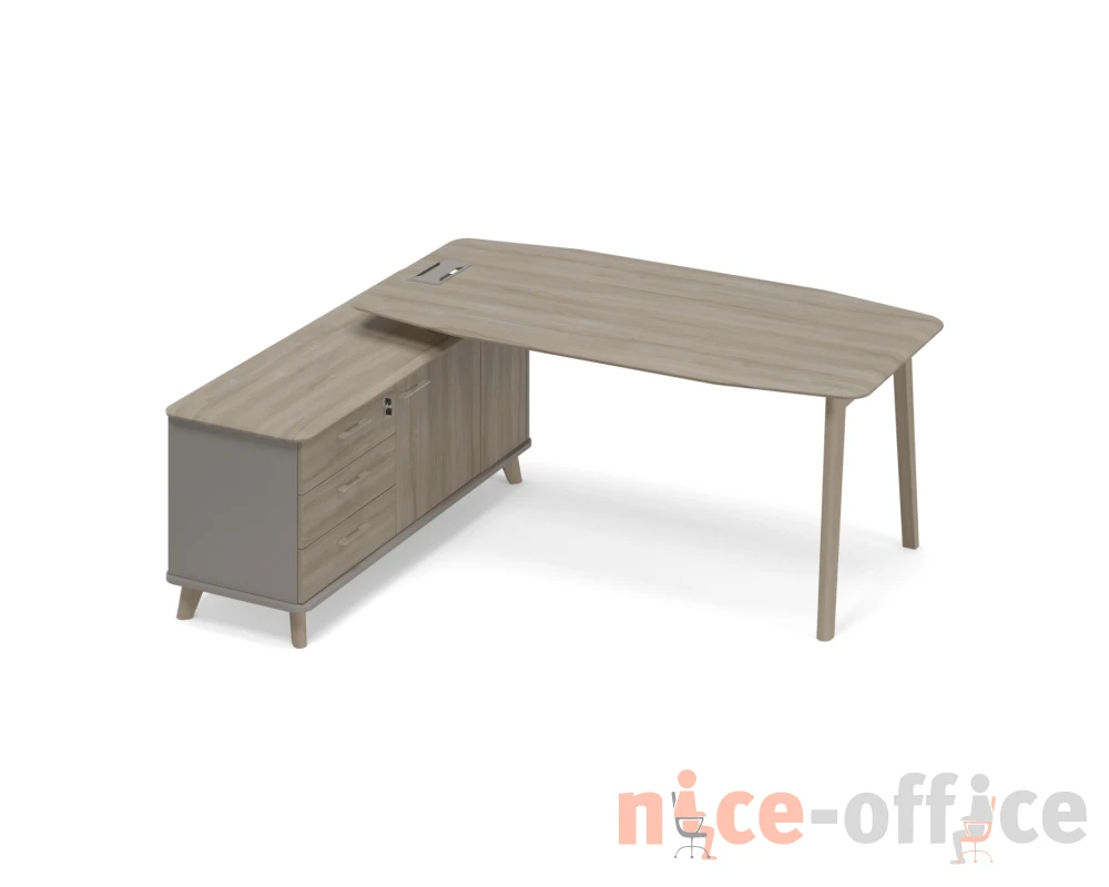 Стол руководителя левый (тип 2) WOOD на опорной тумбе Time Wood