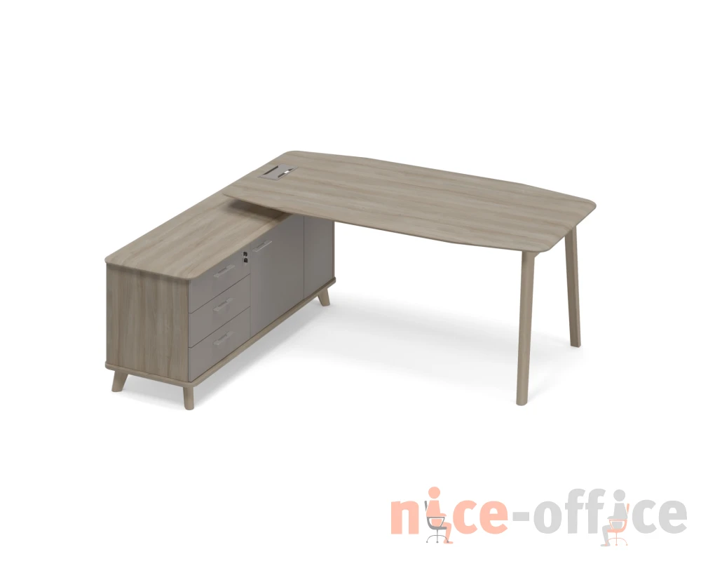 Стол руководителя левый (тип 2) WOOD на опорной тумбе Time Wood