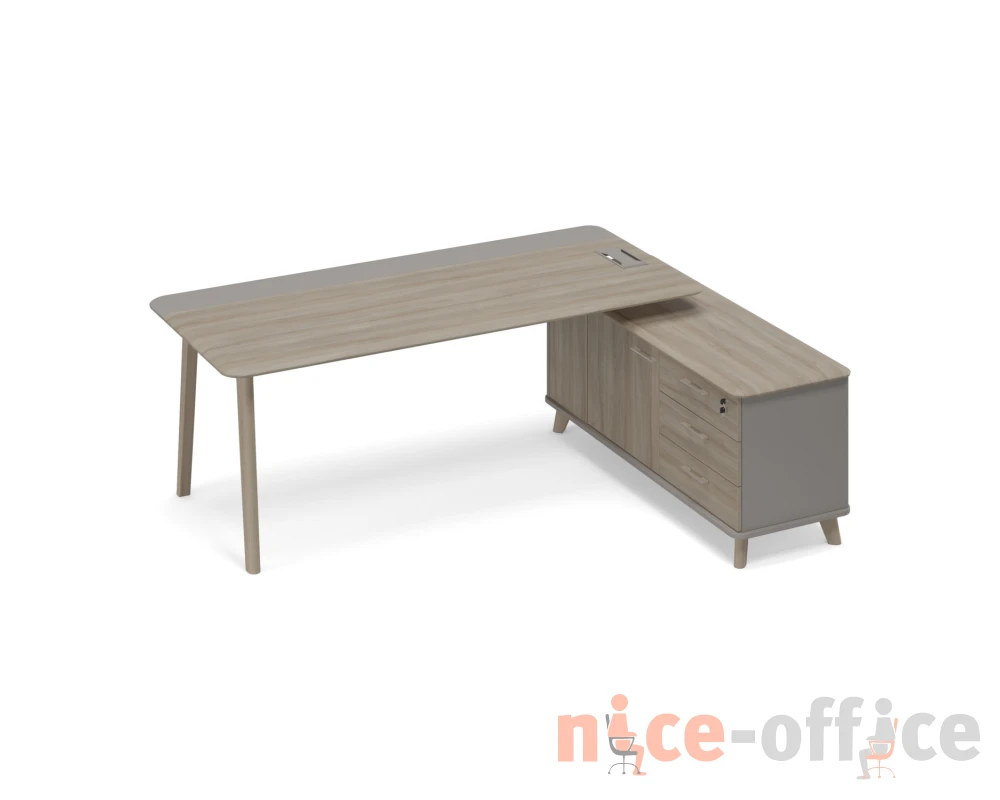 Стол руководителя с опорной тумбой правый (тип 1) WOOD Time Wood
