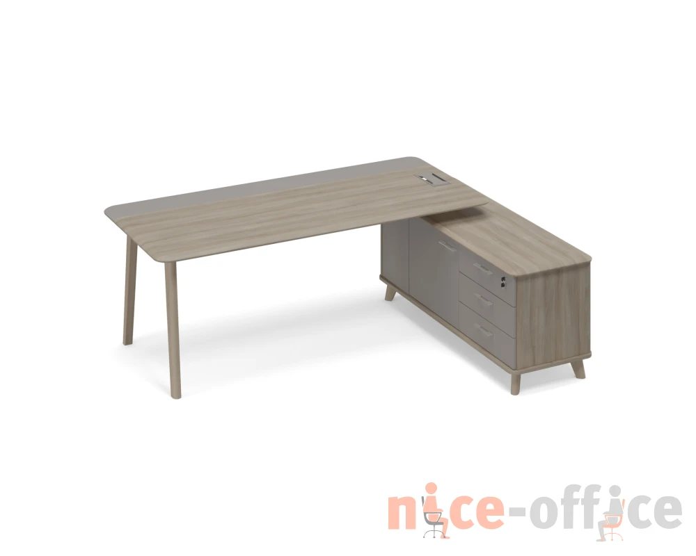 Стол руководителя с опорной тумбой правый (тип 1) WOOD Time Wood