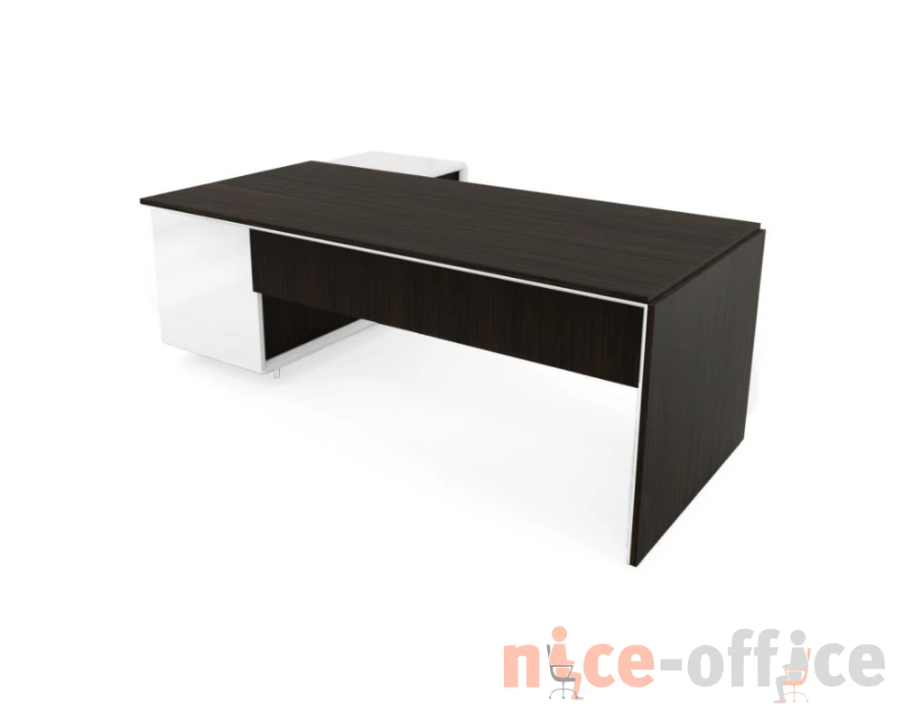 Стол с тумбой (3 ящика) и новым блоком розеток R 220х167х76,3 Platinum Венге/Белый глянец